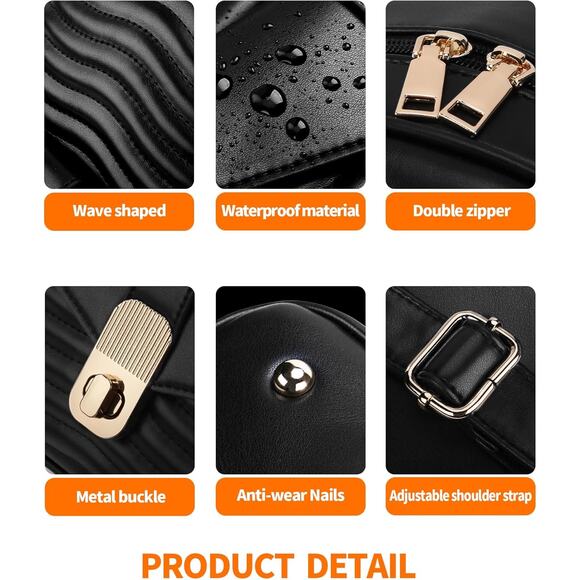 Chic Black Quilted Vegan Leather Mini Backpack with Gold Hardware - Picture 4 of 5